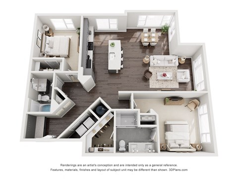 Floor plan for 2 beds, 2 baths, 1352 sqft